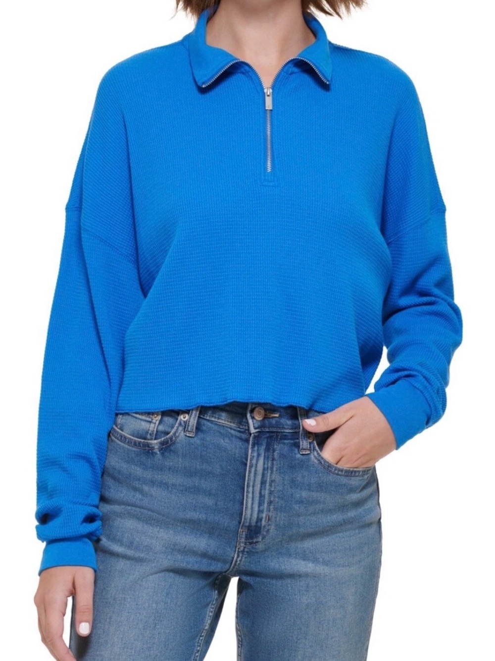Calvin Klein Jeans Women's Waffle-Knit Half-Zip top Size S